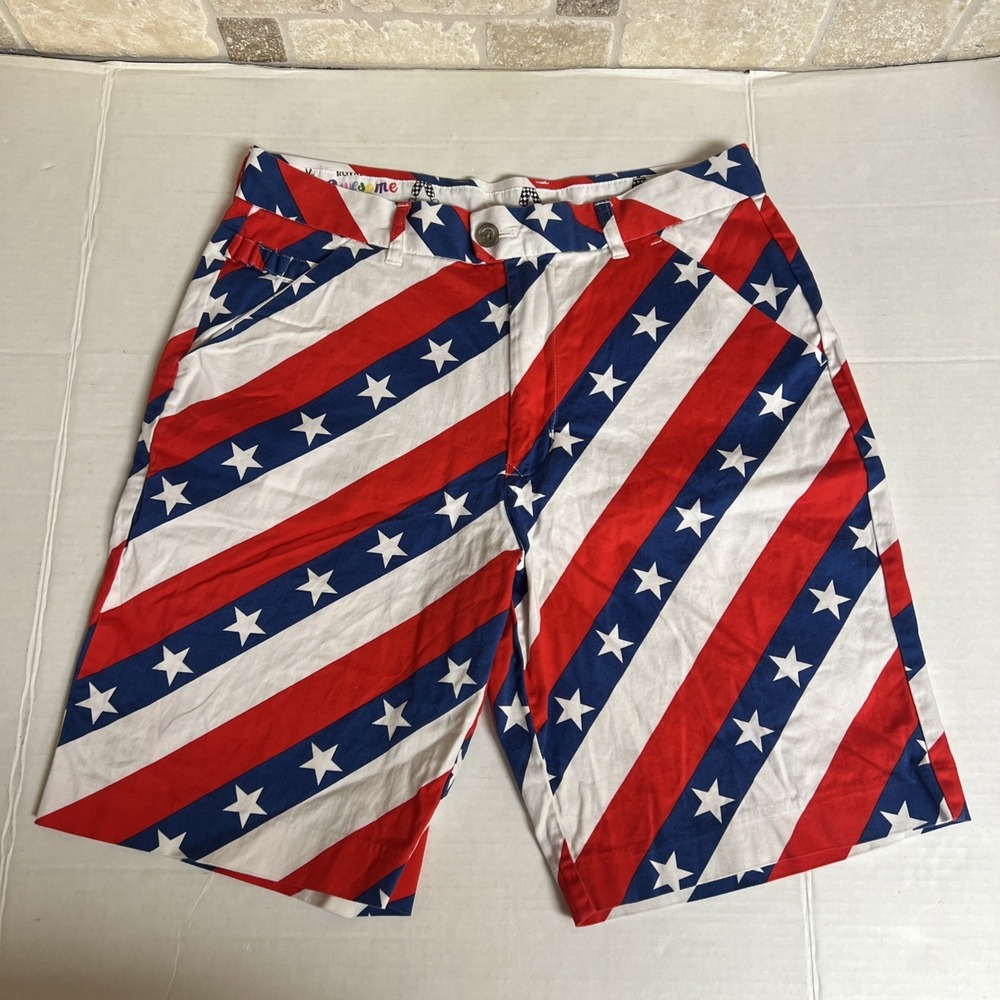 Royal‎ & Awesome Shorts Mens 32 Stars & Stripes Red White Blue Golf Chino
